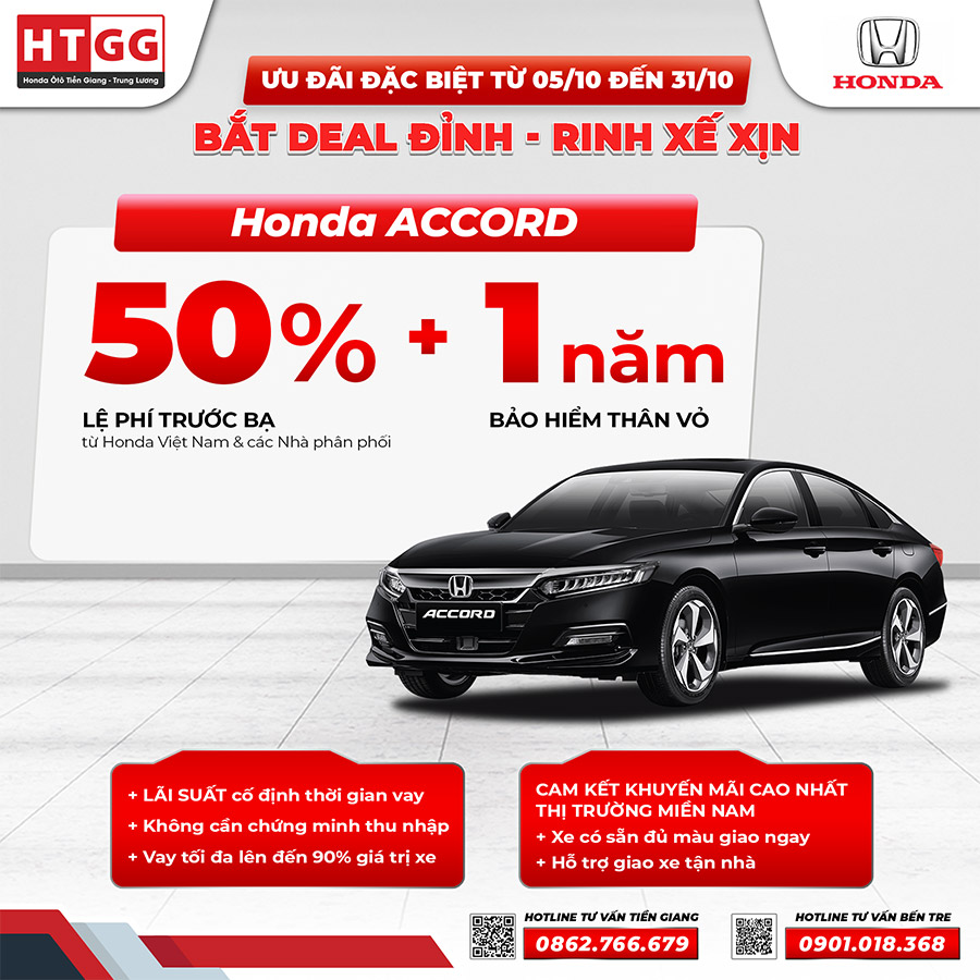 Honda Accord hỗ trợ 50% lệ phí trước bạ kèm 1 năm bảo hiểm thân vỏ