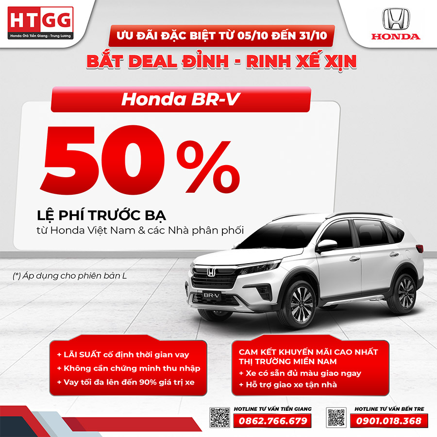 Honda BR-V L hỗ trợ 50% lệ phí trước bạ